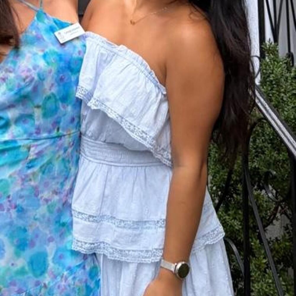 BOUTIQUE Blue Floral Romper LoveShackFancy Inspired Summer Cottagecore Preppy